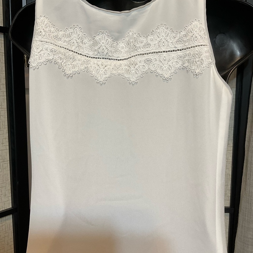 WHITE House Black Market Lace Trimmed Top - Picture 2 of 6